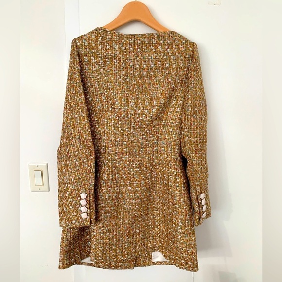 Self-Portrait Gold Tinsel Boucle Off Shoulder Tweed Mini Dress NWT - Picture 7 of 10